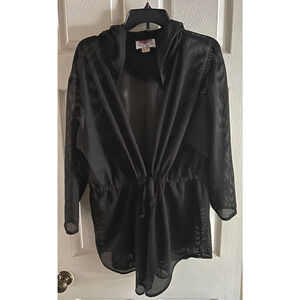 Beach Swim Cover up Hoodie Top Women's Size Medium Black Under the‎ Sun Crochet